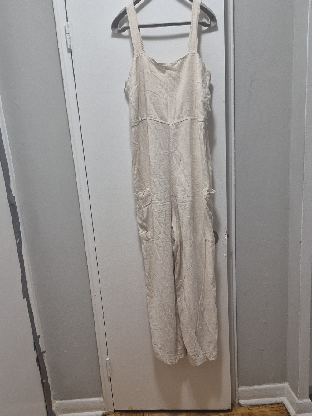 Light Cream Women's Linen Jumpsuit - Picture 2 of 4